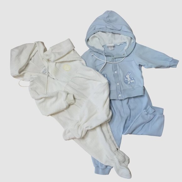 BABY DIOR Vintage Baby Clothes Bundle White Romper Blue Hoodie Set USA 8–12M VBC - Picture 1 of 11